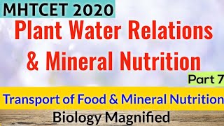 Plant Water Relations & Mineral Nutrition for mhtcet 2020| Transport of & Food Mineral Nutrition