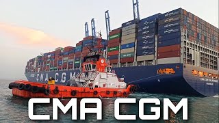 Cma cgm galapagos container ship sailing at jeddah sea port