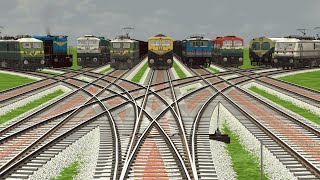 NINE EXPRESS TRAINS CROSSING ON BUMPY CURVED 3D RAILROAD CROSSING TRACKS |Train Simulator