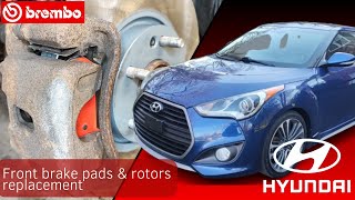 How to replace Front brake pads & rotors Hyundai Veloster Turbo 2016 🔧 Step by step🔧