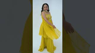 Mustard Embroidered Anarkali and Sharara with Dupatta