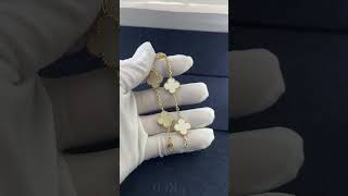 Custom Made Van Cleef Arpels Vintage Alhambra Bracelet 18K Yellow Gold White Mother Of Pearl