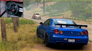 Nissan Skyline GTR R34 Rivals Toyota Supra & Nissan 350Z & Nissan Nismo GTR R35 FH5 logitech g29