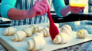 Restaurant style baked croissants | French women making freshly baked croissants