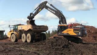 Volvo EC380EL loading CAT 745 Articulated Hauler with slopebucket