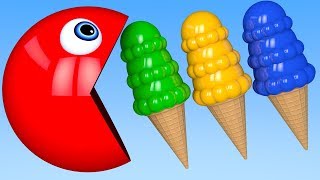 Learn Colors with PACMAN and Ice Cream Cone Truck Street Vehicle for Kid Children