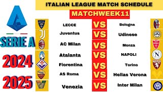 Italian League 20242025 Match Schedule   Week 11   Serie A Fixtures