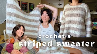 crochet with me! how to crochet cozy striped sweater | my fav winter yarns 🧶