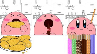 Kirby Animation - Eating Pepero Stick Choco, Corns, Giant Coke Jelly Asmr Mukbang Complete Edition