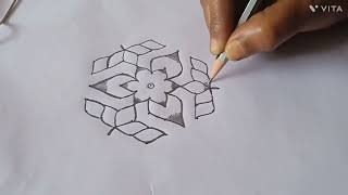 9*5 simple dots kolam/rangoli dots kolam/daily kolam design/flower design kolam/easy kolam design..