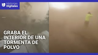 Un hombre capturó una poderosa tormenta de polvo desde su interior