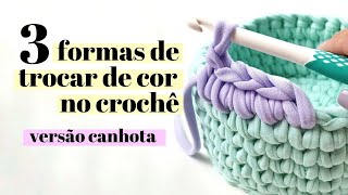 (VERSÃO CANHOTA) Como fazer troca de cor na peça de crochê com fio de malha | por Ju quem fez