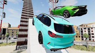 Cars Vs Mega Stair Container  Jump Test #2 - Speed Sports Car Crash - BeamNG Drive