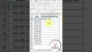 Extract Days Name Month & Year From A Date In Excel  #short #excel #exceltrick #youtubeshorts