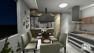 DISEÑO DE INTERIORES SALA COMEDOR COCINA - LUMION / SKETCHUP