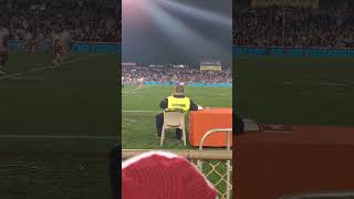 Tolutau Koula scores 2nd try for Manly Sea Eagles vs Dolphins at Brookvale Oval. (Sideline view).