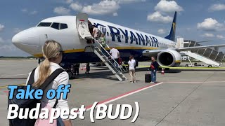 Walking, taxing and take off from Budapest Airport with Ryanair