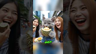 kitten eats durian with beautiful girl #cat #cats #catlover #catvideos #catlover