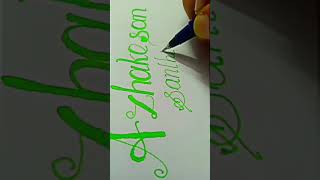 Calligraphy style writing subscribers request name"Azhakesan,Santhiya"#shortsfeed#calligraphy#shorts