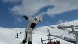 Snowboarder defies gravity