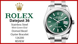 ▶Rolex Datejust 36 Stainless Steel Mint Green Index Dial Domed Bezel Oyster Bracelet 126200 - REVIEW