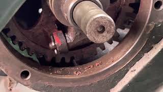 Removing the camshaft from a Listeroid slow speed diesel engine