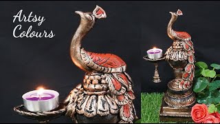 DIY Amazing craft l Peacock Diya stand using Low-Cost material l Artsy Colours