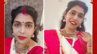 DURGA PUJA LOOK /Festive Outfit /Traditional Bengali Laal Paar Saree Look