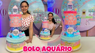 BOLO AQUÁRIO COM LED - Bolo parque de diversões 🎡🎢🎠 Montei na festa 😍 - Bolo com Aquário no meio