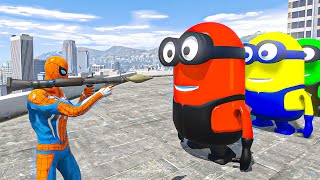 GTA V Spider-Man & Minions Epic Ragdoll Physics salta e falha engraçada #shorts #gtav #shortsfeed