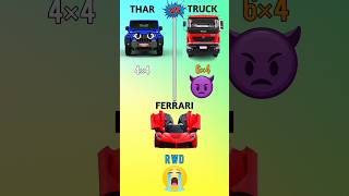 Thar 🆚 Truck 🆚 Ferrari। Full Comparison। #shorts #thar #ferrari