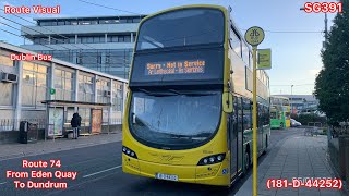 FULL Route Visual | Dublin Bus | Route 74 (From Eden Quay to Dundrum) | SG391 (181-D-44252)