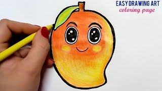 cute mango drawing & coloring page for kids || how to draw cute mango