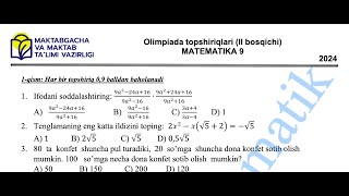 Matematika Olimpiada 2024-yil 9-sinf Test yechimlari 1-qism