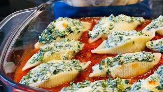 Conchiglioni pasta/ pasta with spinach and ricotta/ easy pasta