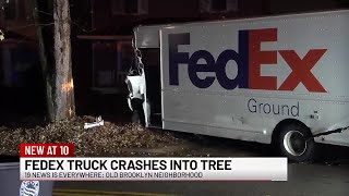 FedEx truck crashes into tree on Cleveland’s  West Side