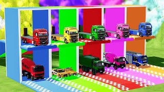 TRANSPORTING POLICE CARS, FIRE TRUCK, AMBULANCE, GARBAGE TRUCK OF COLORS WITH MAN TRUCK ! FS22