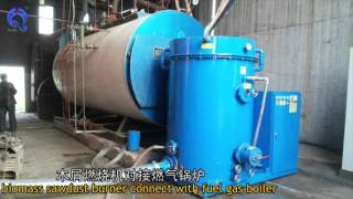 Test running of biomass wood shavings burner, wood meal burner, wood powder burner, wood dust burner