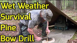 Wet Weather Bow Drill Fire with Pine, Bushcraft Survival, Diablochete