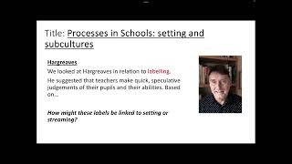 Processes in schools: setting and subcultures GCSE sociology education