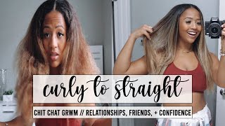 straightening my hair for the first time in 5 years // chit chat grwm *SHOOK