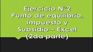 Ejercicio N° 2 Punto de equilibrio, Impuesto y Subsidio - Excel (2da Parte)