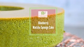 Matcha Sponge Cake with Maple Poached Blueberries