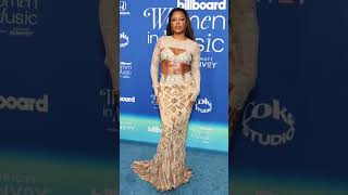 Victoria Monét wears Roberto Cavalli on the Billboard Women in Music 2024 red carpet.