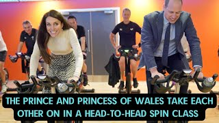 The Prince and Princess of Wales take each other on in a head to head spin class during a visit to s