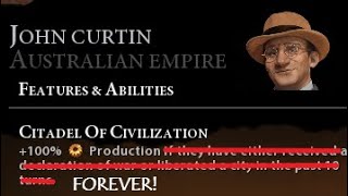 Civ 6 : Australia - Except with +100% Production All the Time (fun map seed - timestamp in details)