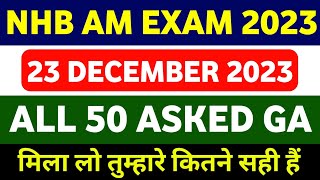 NHB Assistant Manager Asked GA Questions On 23rd December 2023 || NHB AM Today Exam Analysis 2023 ||