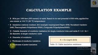 46 Calculation Example to calculate minimum required Insulation resistance of ca