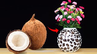 Flower Vase Making with Coconut Shell || How to Make Flower Vase with White Cement