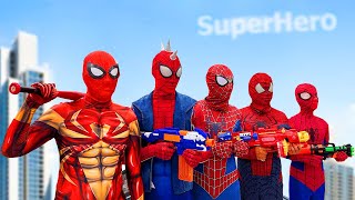 5 RED SPIDER-MAN Bros | No No No , Today is RED COLOR DAY ! ( Red Food , Red Nerf Gun ) Fun FLife TV